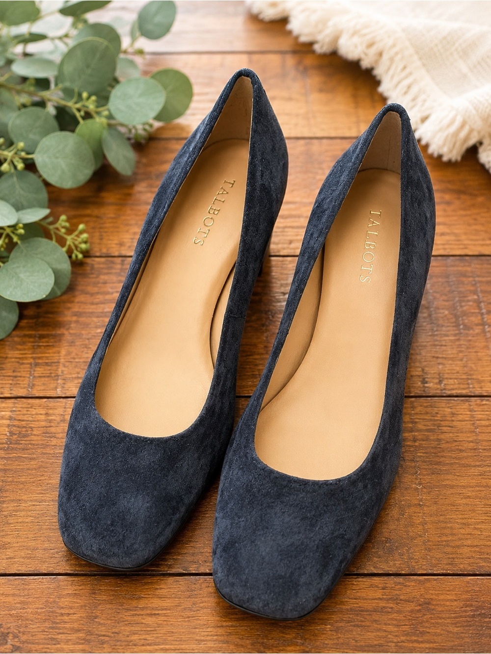 Talbots Navy Suede Women's Rounded Square-Toe Pumps